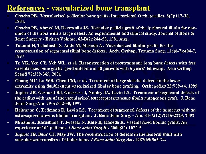 References - vascularized bone transplant • • • Chacha PB. Vascularised pedicular bone grafts.