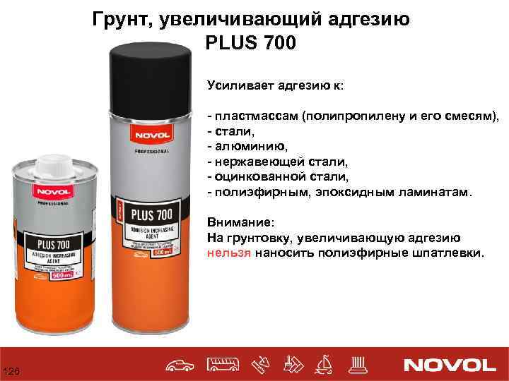 Грунт, увеличивающий адгезию PLUS 700 Усиливает адгезию к: - пластмассам (полипропилену и его смесям),