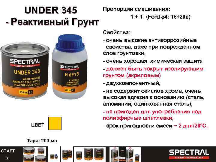 UNDER 345 - Реактивный Грунт ЦВЕТ Тара: 200 мл СТАРТ 18 Пропорции смешивания: 1