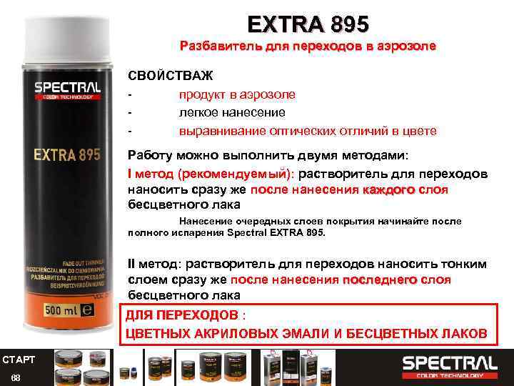 EXTRA 895 Разбавитель для переходов в аэрозоле СВОЙСТВАЖ продукт в аэрозоле легкое нанесение выравнивание