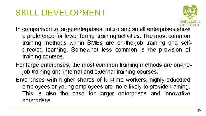 SKILL DEVELOPMENT In comparison to large enterprises, micro and small enterprises show a preference