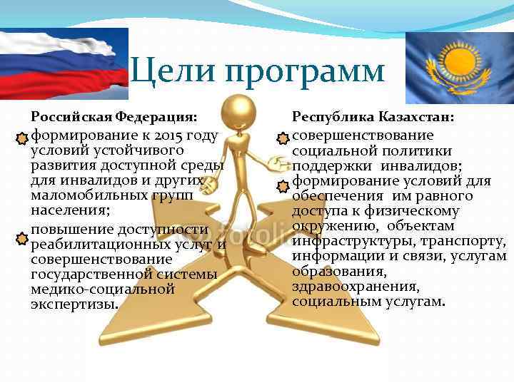 Цели программ Российская Федерация: формирование к 2015 году условий устойчивого развития доступной среды для