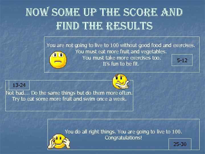 now some up the score and find the results You are not going to