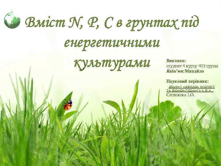 Вміст N, P, C в грунтах під енергетичними культурами Виконав: студент 4 курсу 403