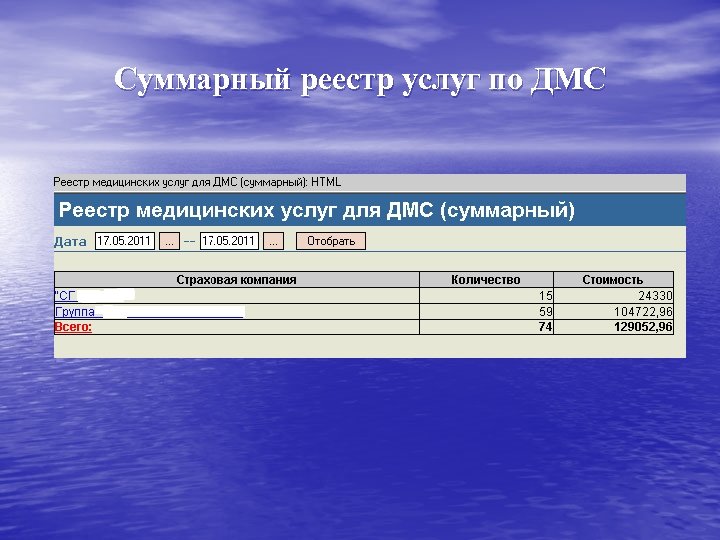 Суммарный реестр услуг по ДМС 