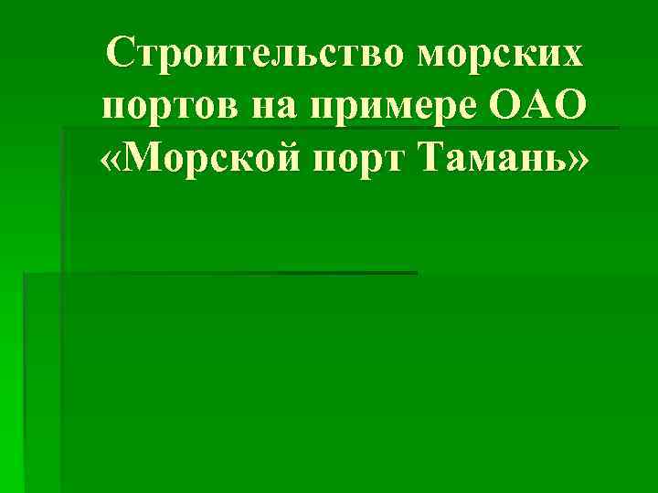 Строительство морских портов на примере ОАО «Морской порт Тамань» 