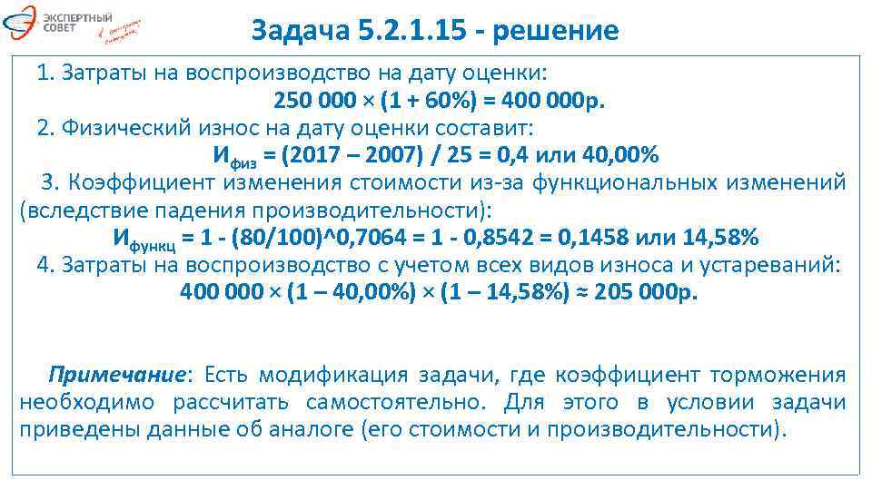 Задача 5. 2. 1. 15 - решение 1. Затраты на воспроизводство на дату оценки: