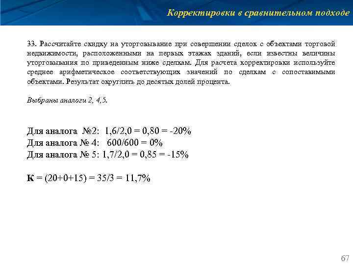 Корректировки в сравнительном подходе 33. Рассчитайте скидку на уторговывание при совершении сделок с объектами