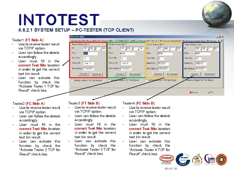 6. 8. 2. 1 SYSTEM SETUP – PC-TESTER (TCP CLIENT) Tester 1 (FT Side