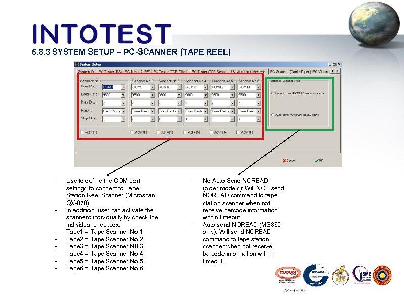 6. 8. 3 SYSTEM SETUP – PC-SCANNER (TAPE REEL) - - Use to define