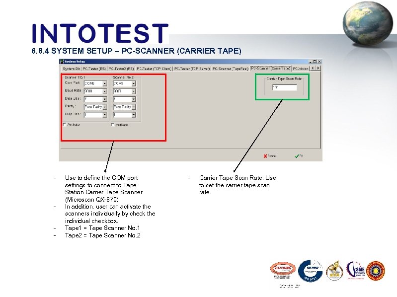 6. 8. 4 SYSTEM SETUP – PC-SCANNER (CARRIER TAPE) - - Use to define