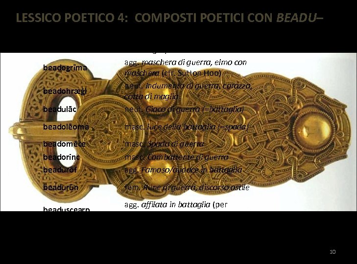 LESSICO POETICO 4: COMPOSTI POETICI CON BEADU– beadulāc fem. Palmo/Mano di guerra (=usata in