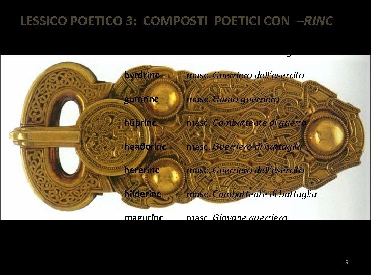 LESSICO POETICO 3: COMPOSTI POETICI CON –RINC beadorinc masc. Guerriero di battaglia byrdrinc masc.