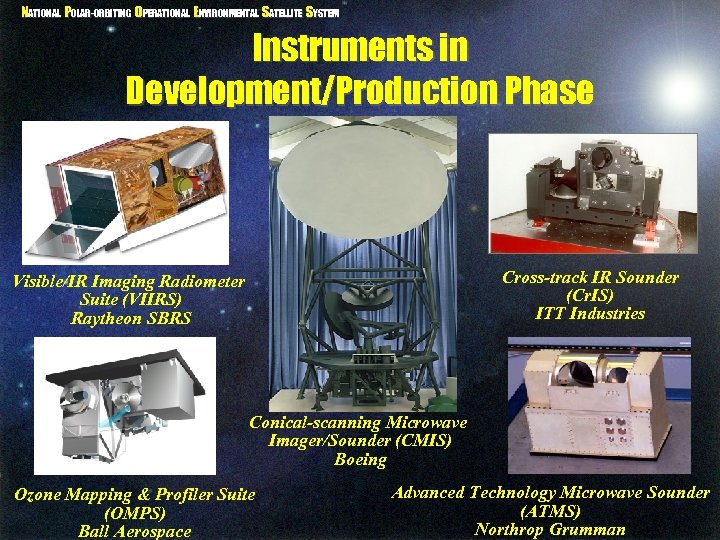 NATIONAL POLAR-ORBITING OPERATIONAL ENVIRONMENTAL SATELLITE SYSTEM Instruments in Development/Production Phase Cross-track IR Sounder (Cr.