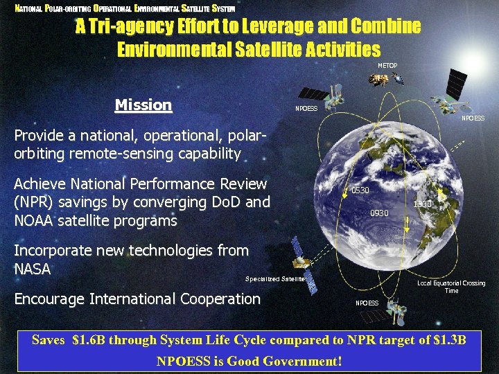 NATIONAL POLAR-ORBITING OPERATIONAL ENVIRONMENTAL SATELLITE SYSTEM A Tri-agency Effort to Leverage and Combine Environmental