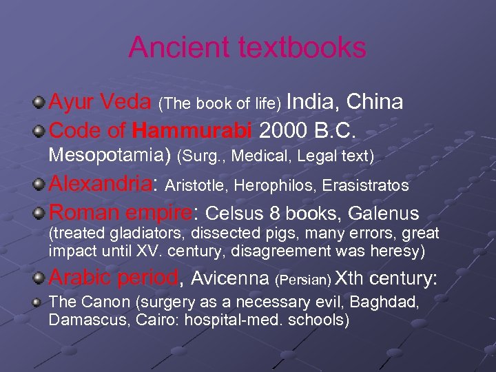 Ancient textbooks Ayur Veda (The book of life) India, China Code of Hammurabi 2000
