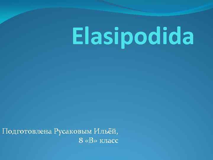 Elasipodida Подготовлена Русаковым Ильёй, 8 «В» класс 