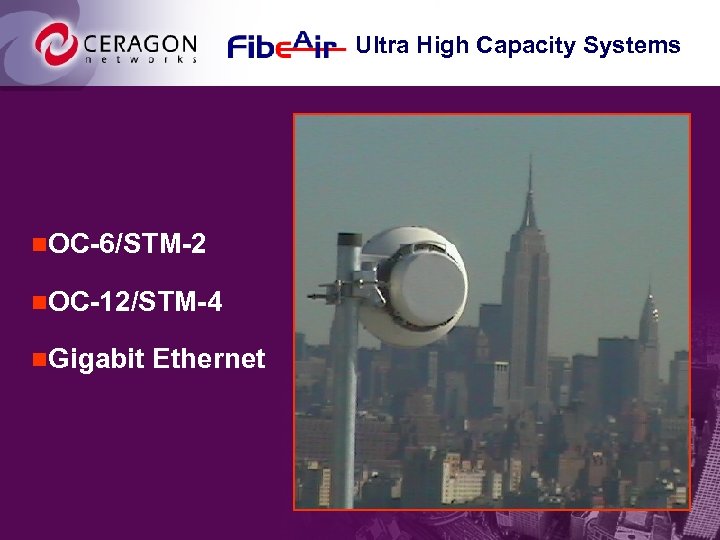 Ultra High Capacity Systems n. OC-6/STM-2 n. OC-12/STM-4 n. Gigabit Ethernet 