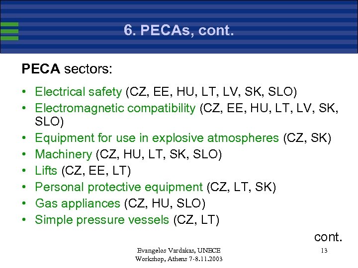 6. PECAs, cont. PECA sectors: • Electrical safety (CZ, EE, HU, LT, LV, SK,