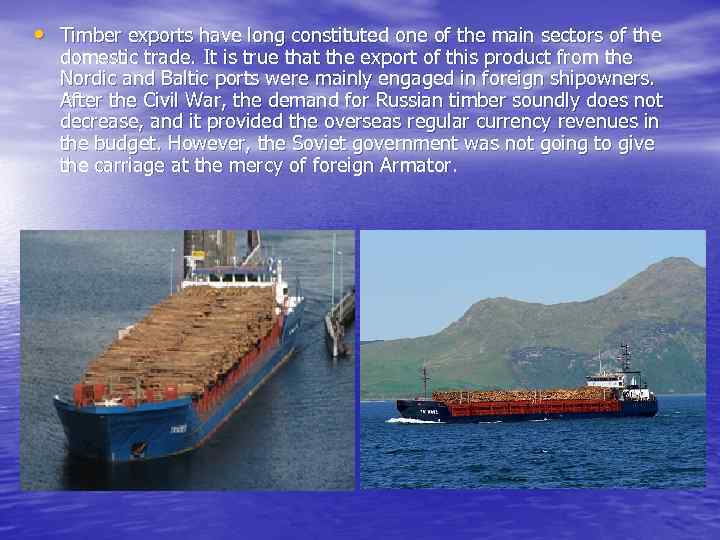  • Timber exports have long constituted one of the main sectors of the