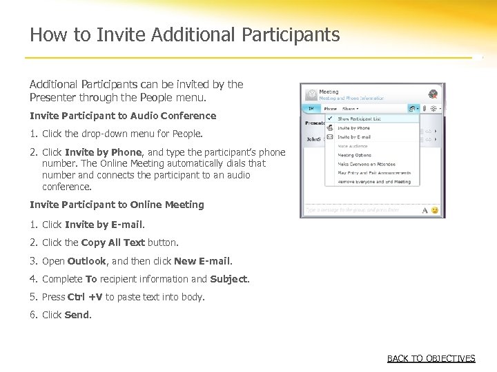 How to Invite Additional Participants can be invited by the Presenter through the People