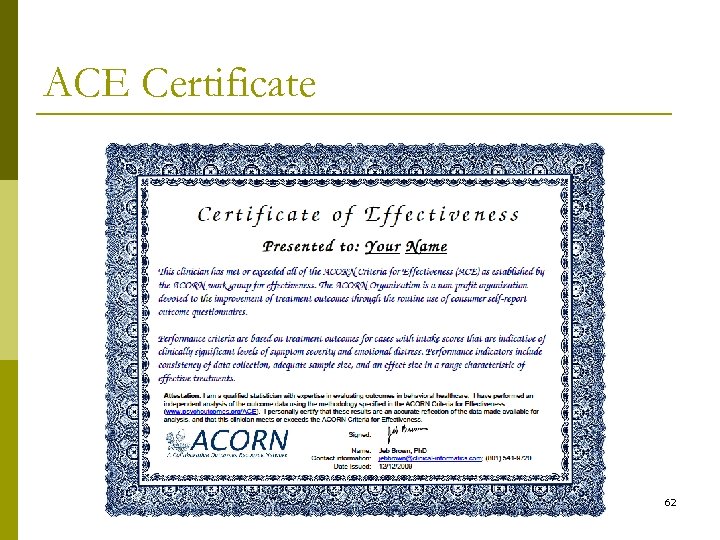 ACE Certificate 62 