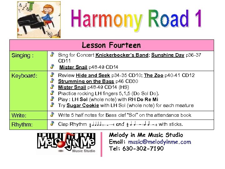 Lesson Fourteen Singing : Sing for Concert Knickerbocker’s Band; Sunshine Day p 36 -37