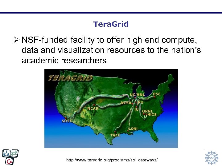 Tera. Grid Ø NSF-funded facility to offer high end compute, data and visualization resources