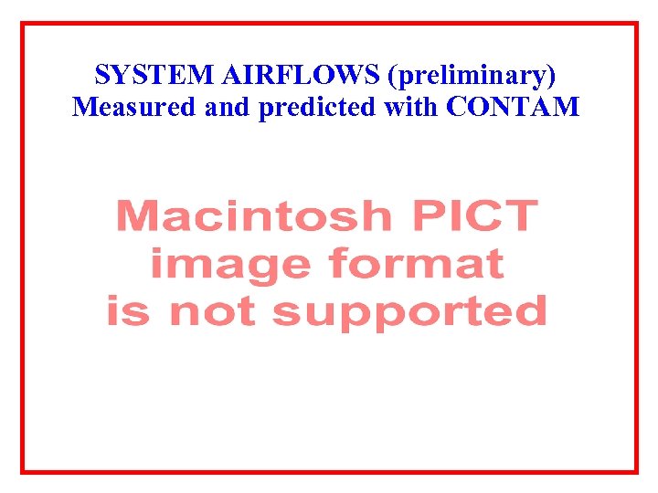 SYSTEM AIRFLOWS (preliminary) Measured and predicted with CONTAM 