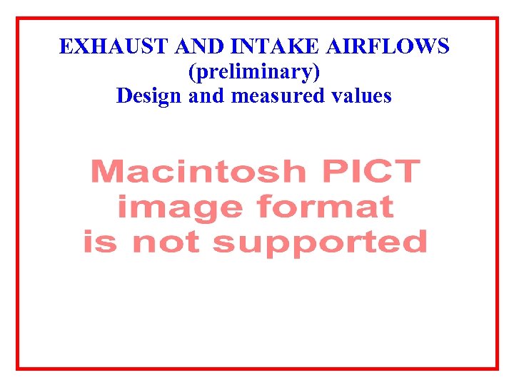 EXHAUST AND INTAKE AIRFLOWS (preliminary) Design and measured values 