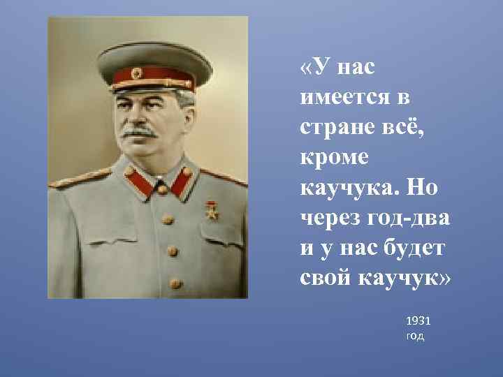 «У нас имеется в стране всё, кроме каучука. Но через год-два и у