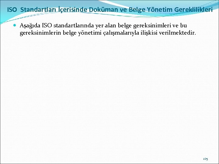 ISO Standartları İçerisinde Doküman ve Belge Yönetim Gereklilikleri Aşağıda ISO standartlarında yer alan belge