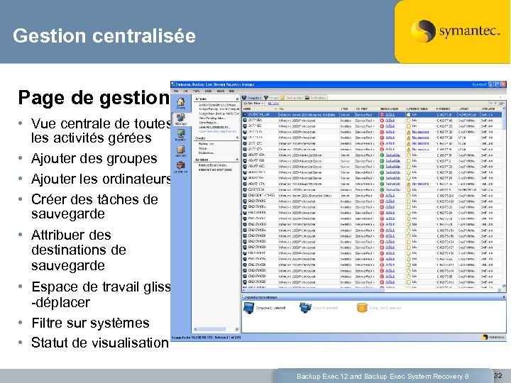 Gestion centralisée Page de gestion • Vue centrale de toutes les activités gérées •