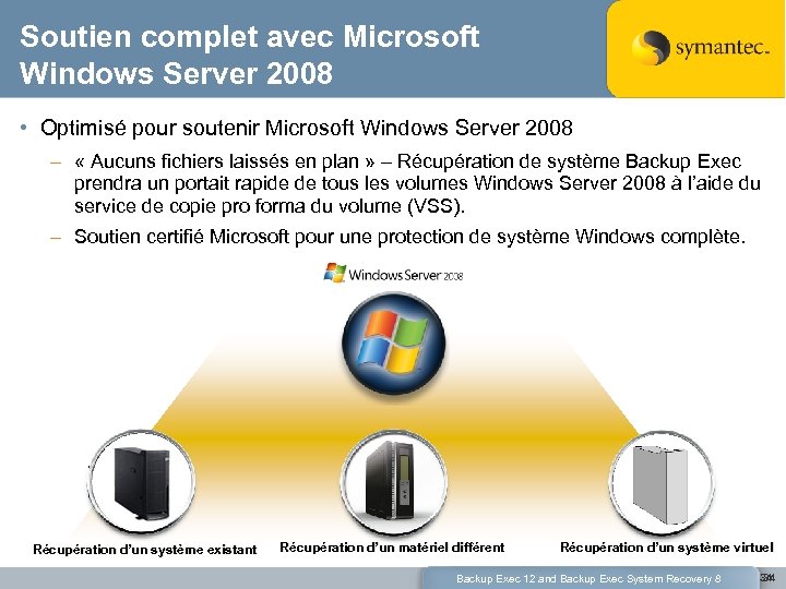 Soutien complet avec Microsoft Windows Server 2008 • Optimisé pour soutenir Microsoft Windows Server