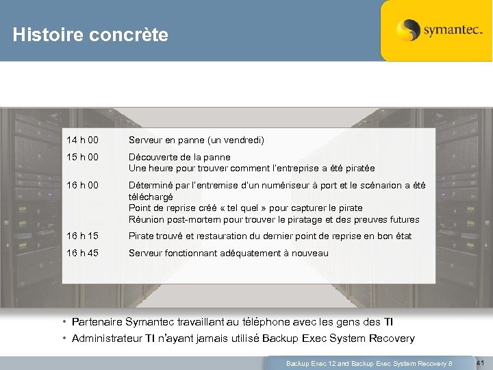 Histoire concrète 14 h 00 Serveur en panne (un vendredi) 15 h 00 Découverte