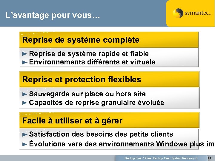 L’avantage pour vous… Reprise de système complète Reprise de système rapide et fiable Environnements