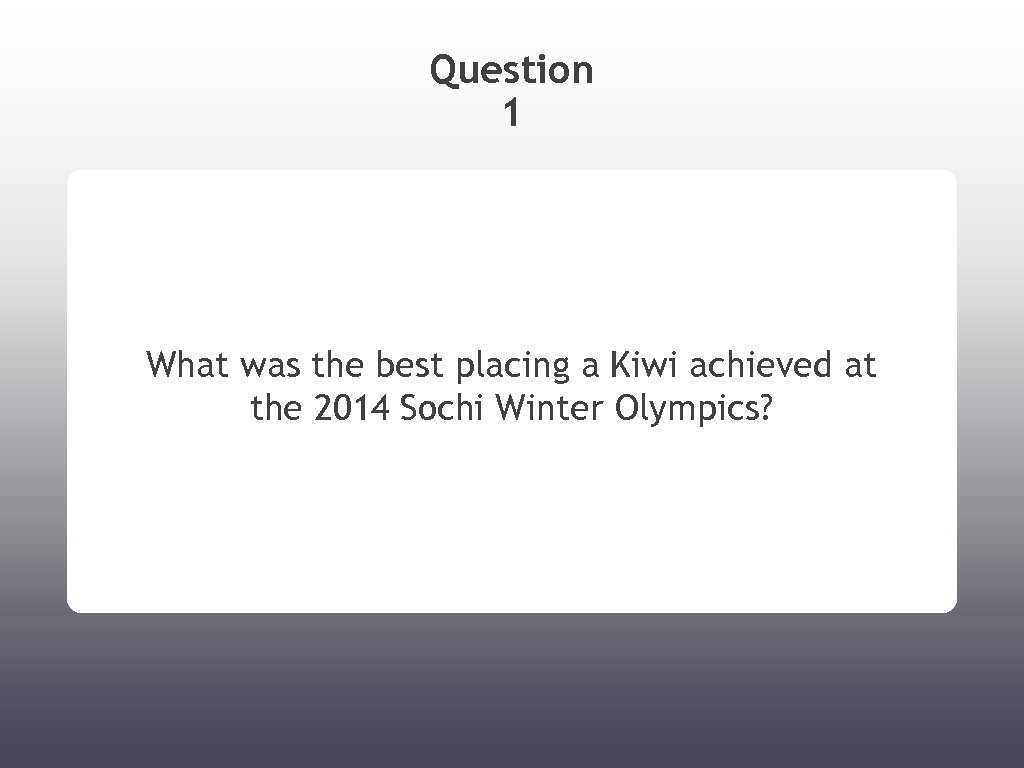 Question 1 What was the best placing a Kiwi achieved at the 2014 Sochi
