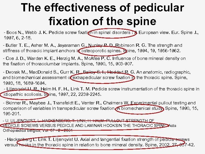 The effectiveness of pedicular fixation of the spine - Boos N. , Webb J.