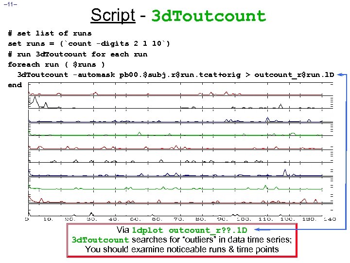 – 11– Script - 3 d. Toutcount # set list of runs set runs