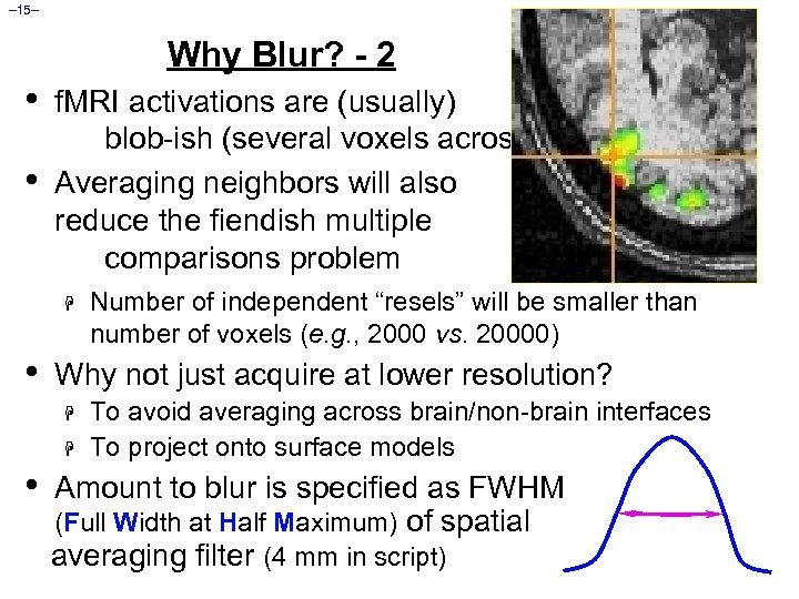 – 15– Why Blur? - 2 • • f. MRI activations are (usually) blob-ish