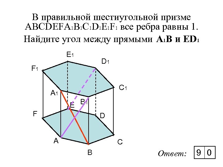 В правильной шестиугольной призме ABCDEFA 1 B 1 C 1 D 1 E 1