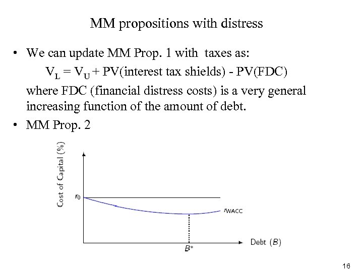 MM propositions with distress • We can update MM Prop. 1 with taxes as: