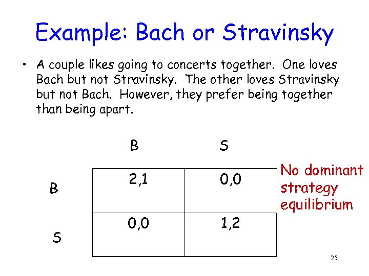 Example: Bach or Stravinsky • A couple likes going to concerts together. One loves