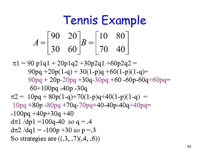 Tennis Example 1 = 90 p 1 q 1 + 20 p 1 q