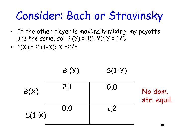 Consider: Bach or Stravinsky • If the other player is maximally mixing, my payoffs