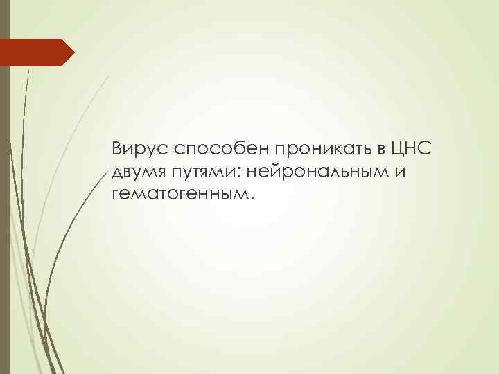 Вирус способен проникать в ЦНС двумя путями: нейрональным и гематогенным. 