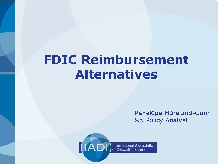 FDIC Reimbursement Alternatives Penelope Moreland-Gunn Sr. Policy Analyst 