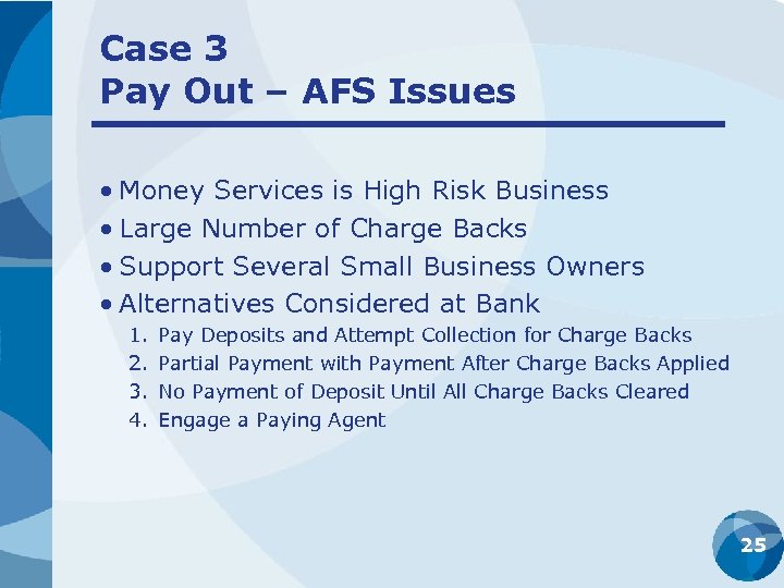Case 3 Pay Out – AFS Issues • Money Services is High Risk Business