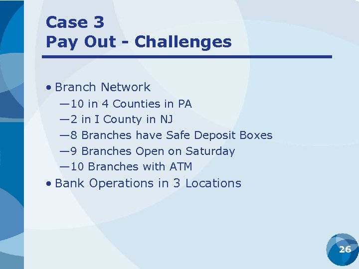 Case 3 Pay Out - Challenges • Branch Network — 10 in 4 Counties