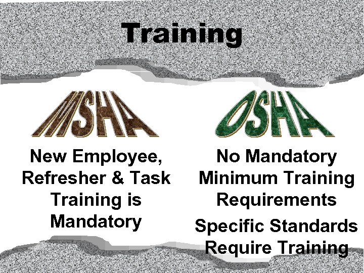 Training New Employee, Refresher & Task Training is Mandatory No Mandatory Minimum Training Requirements